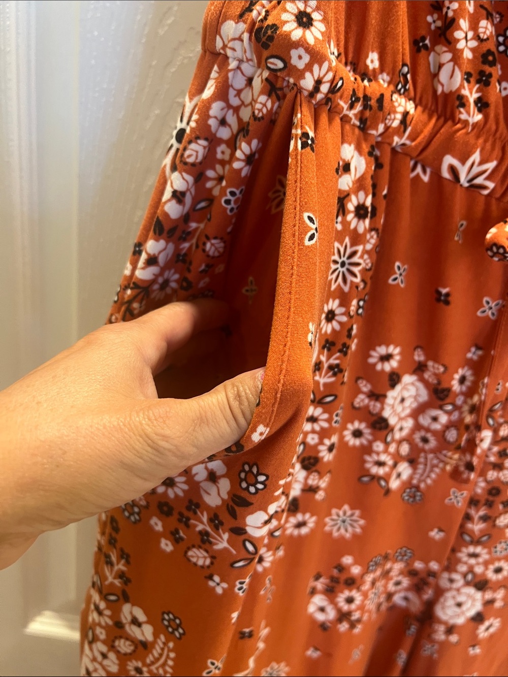 No Boundaries Orange Floral Strapless Jumpsuit with Pockets - Picture 4 of 6
